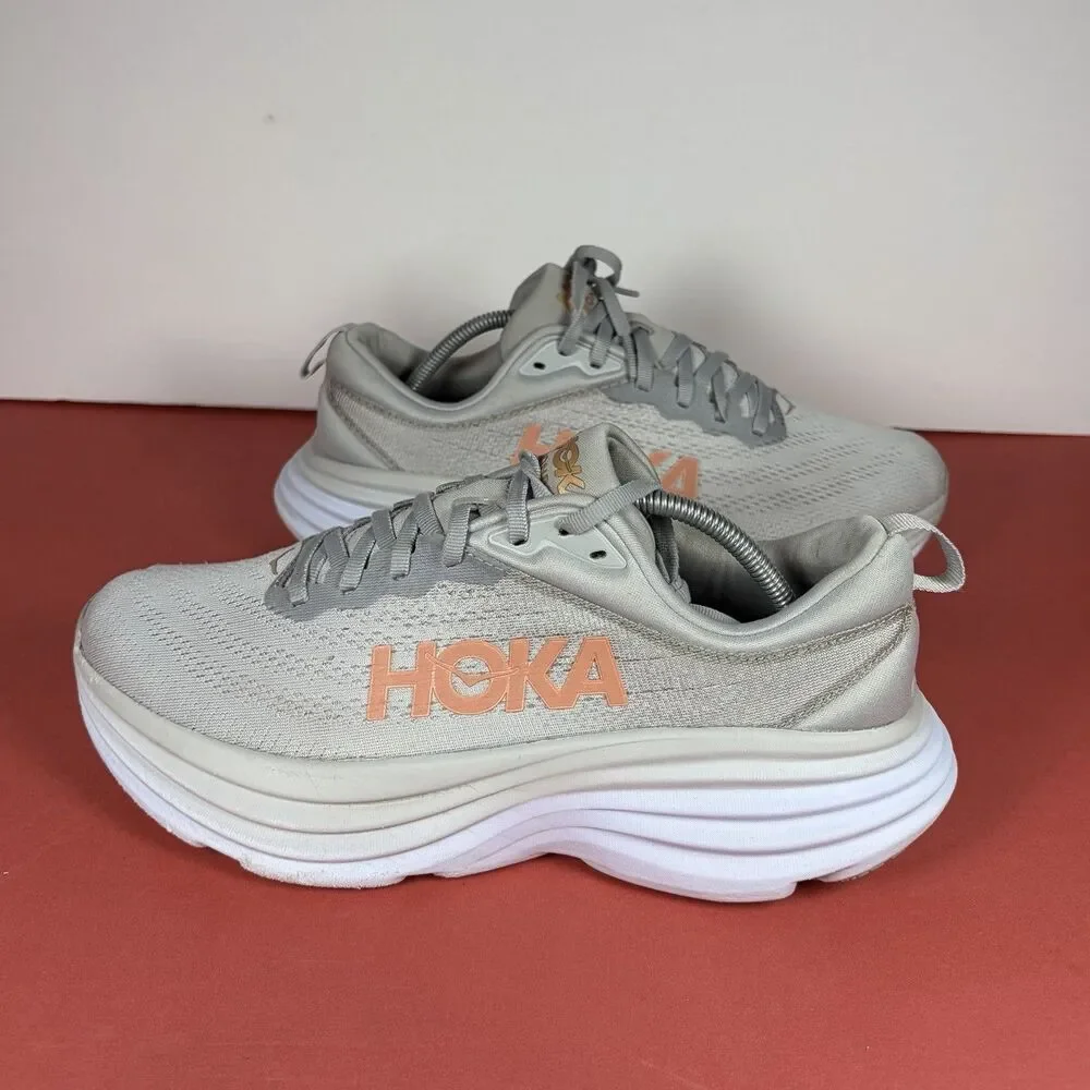 Hoka One One Bondi 8 1127952-HMLR Womens US 9 Running Shoes Gray Mesh Sneakers